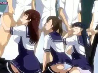 Sultry anime babes zuigen cocks