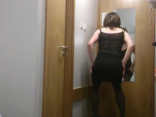 Slut transvestite Emma in stockings te...