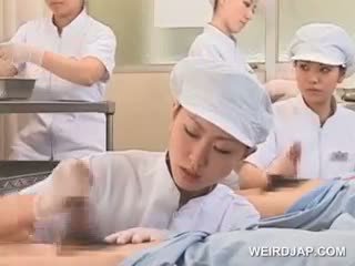 Teen Asian Nurses Rubbing Shafts For Sperm Medical Exam