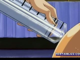Roped redhead anime gets ass injection