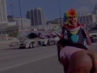 Juicy Tee Gets Fucked by Gibby The Clown on A Busy Highway During Rush Hour