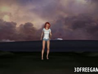 3D Redhead Babe Gets Fucked Outdoors By A Zombie